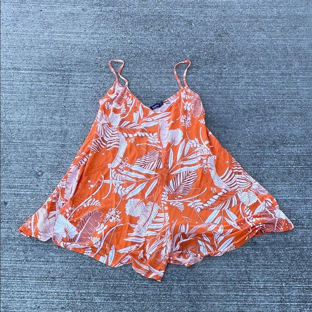 Boohoo Plus Womens Size 20 Orange Floral Tropical Romper NWT Spaghetti Staps